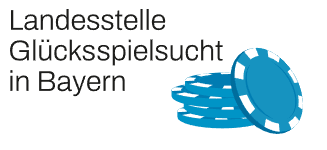 Logo der Landestelle Glücksspielsucht in Bayern mit Spielchips.