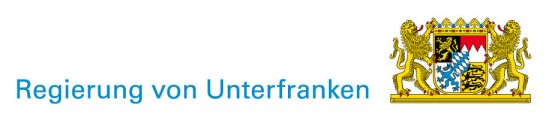 Logo der Regierung von Unterfranken mit dem Schriftzug in blauer Schrift und dem bayerischen Staatswappen